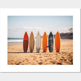 Collection Surfboards at beach sand Surf lifestyle Posters and Art